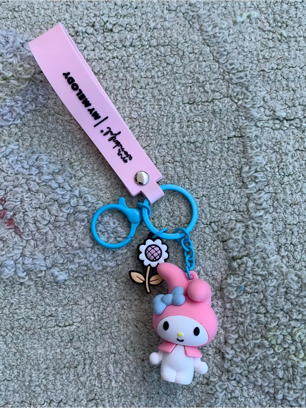 Sanrio My Melody 3D Figure Silicone Keychain with Pink Wrist Strap & Flower